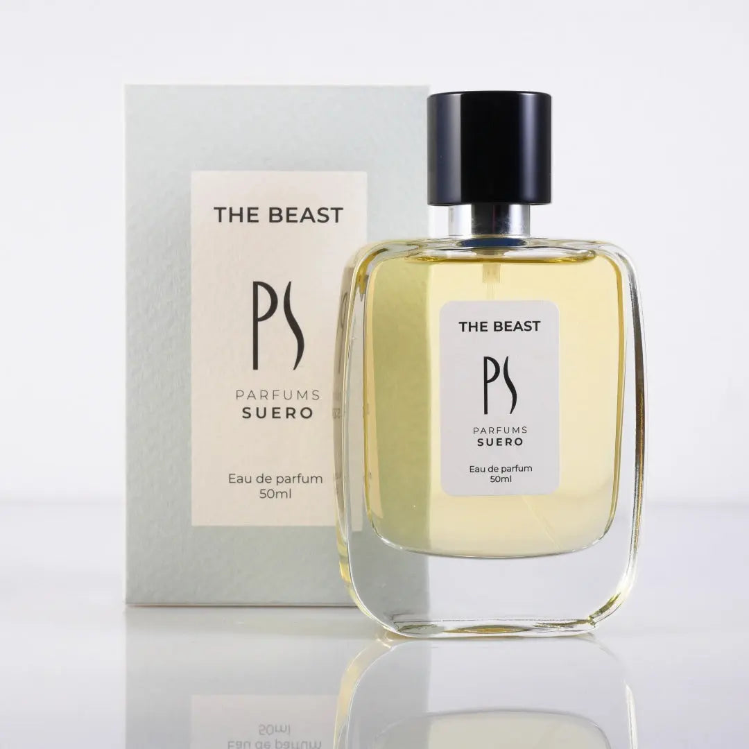 le packshot du flacon et sa boite du parfum The Beast de la marque PARFUM SUERO
